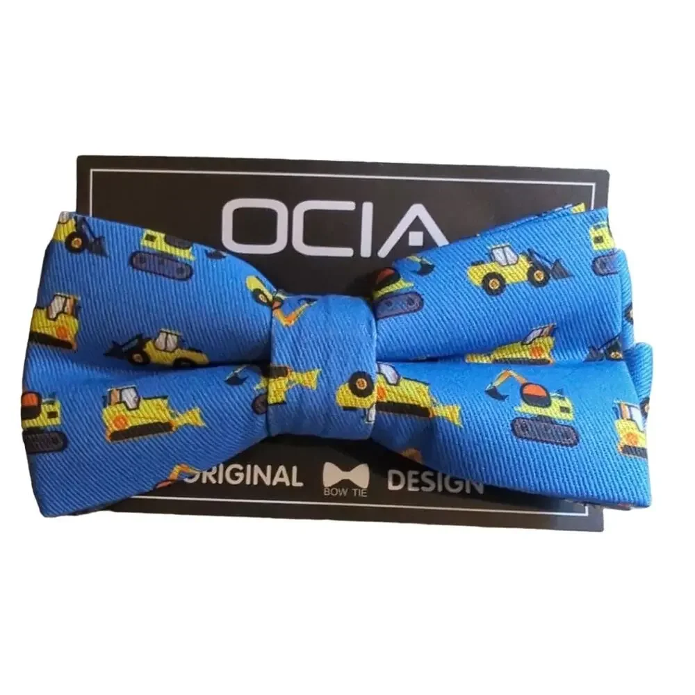 Bow Tie Construction Vehicle Blue Yellow Cute Pre-Tied Clip on Adjustable OCIA